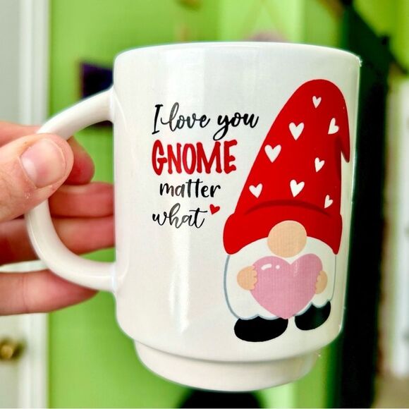 Red Gnome Lovers Cute Kitchen Home Coffee Tea Drink Mug Cup Valentine - Picture 1 of 5